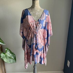 Maaji Floral Kaftan Swim Cover Up in Blue/ Pink